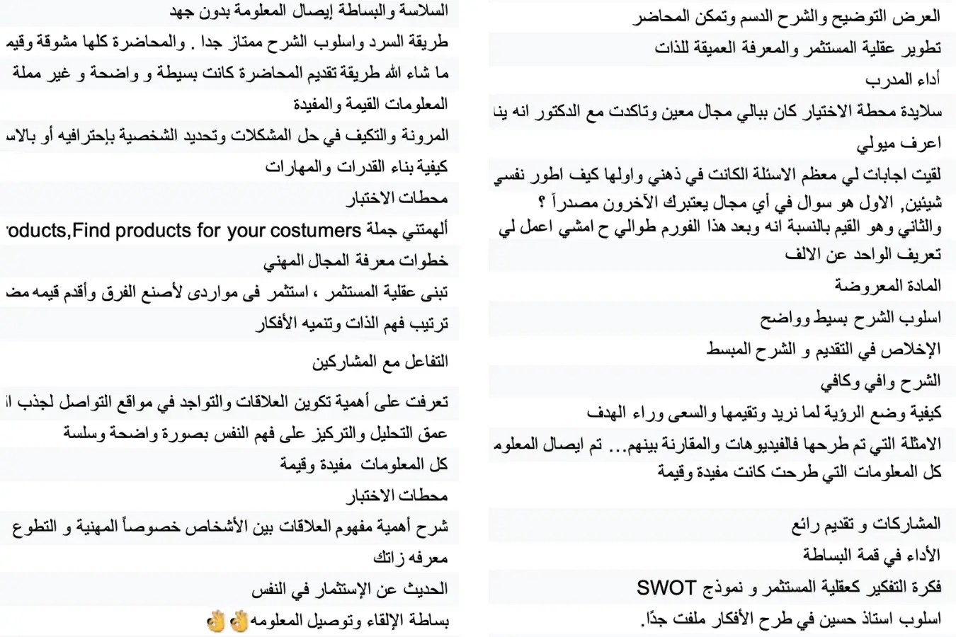 من تقييمات المتدربين من عدة دول عربية في ورشة «اعرف نفسك قبل اختيار مسارك المهني»، مخيم تمكين، مؤسسة Career Empowerment