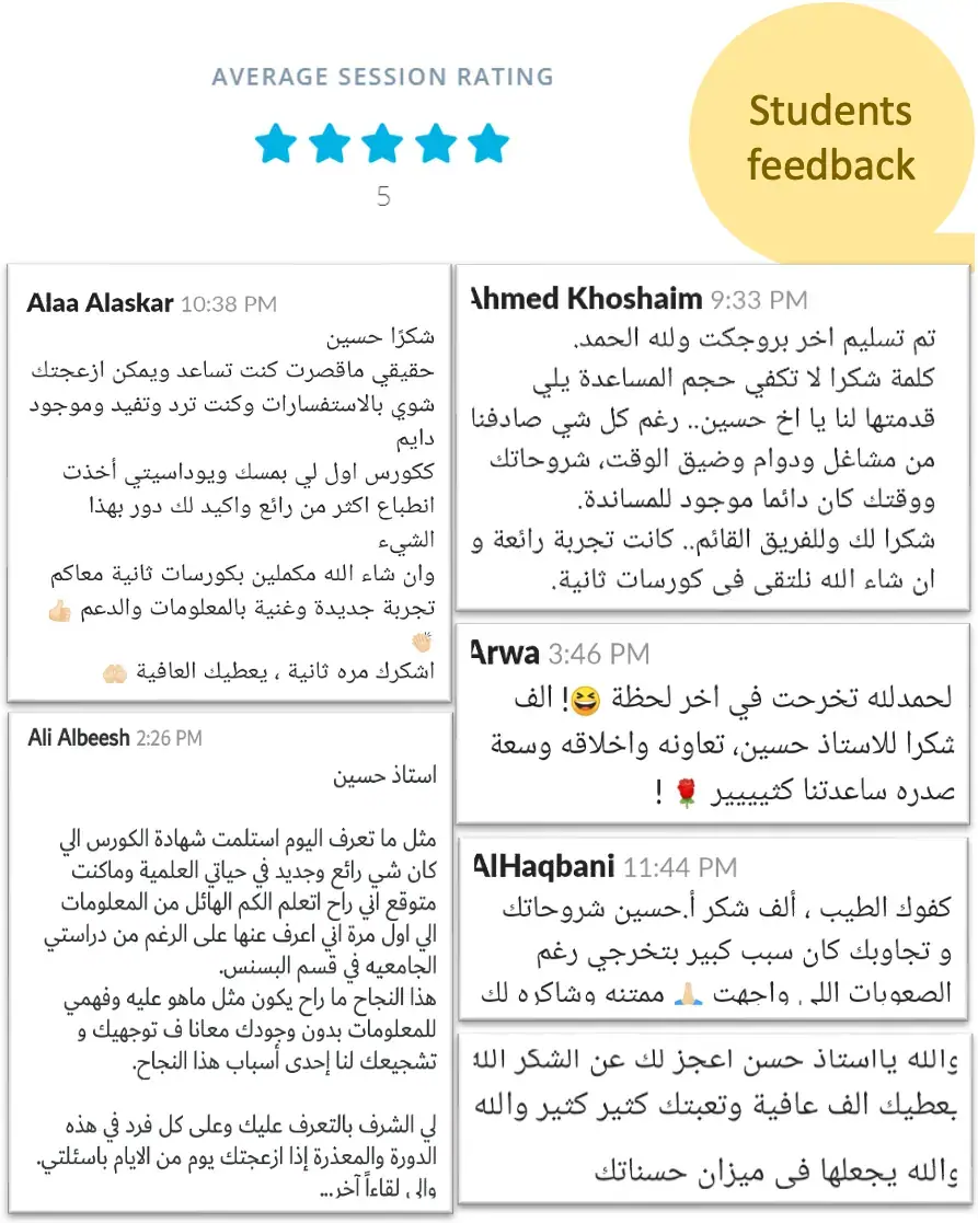 من تقييمات المتدربين الذين أشرف عليهم في دورة التسويق الرقمي، شراكة مسك ويوداستي